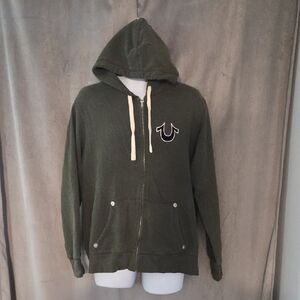 True Religion XL Army Green Zip Up Hoodie